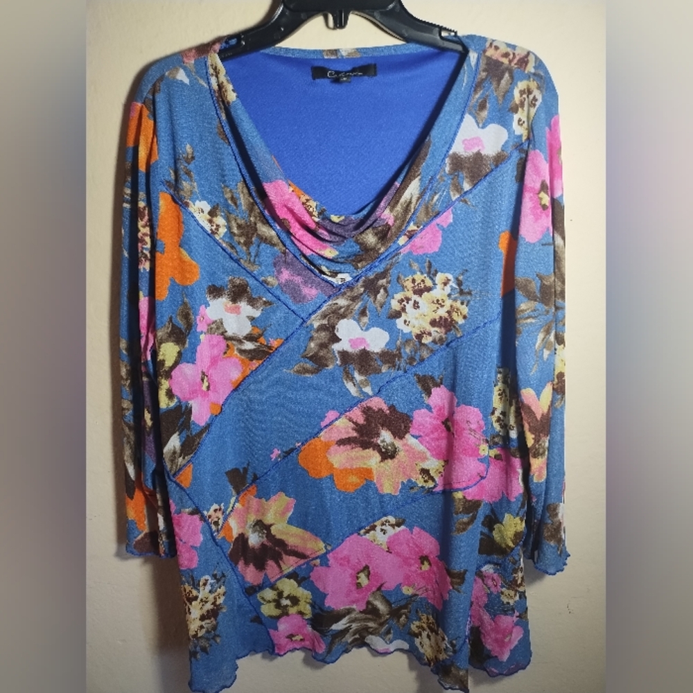 Calessa Top Stretch Mesh Floral Boho Artsy Fairy